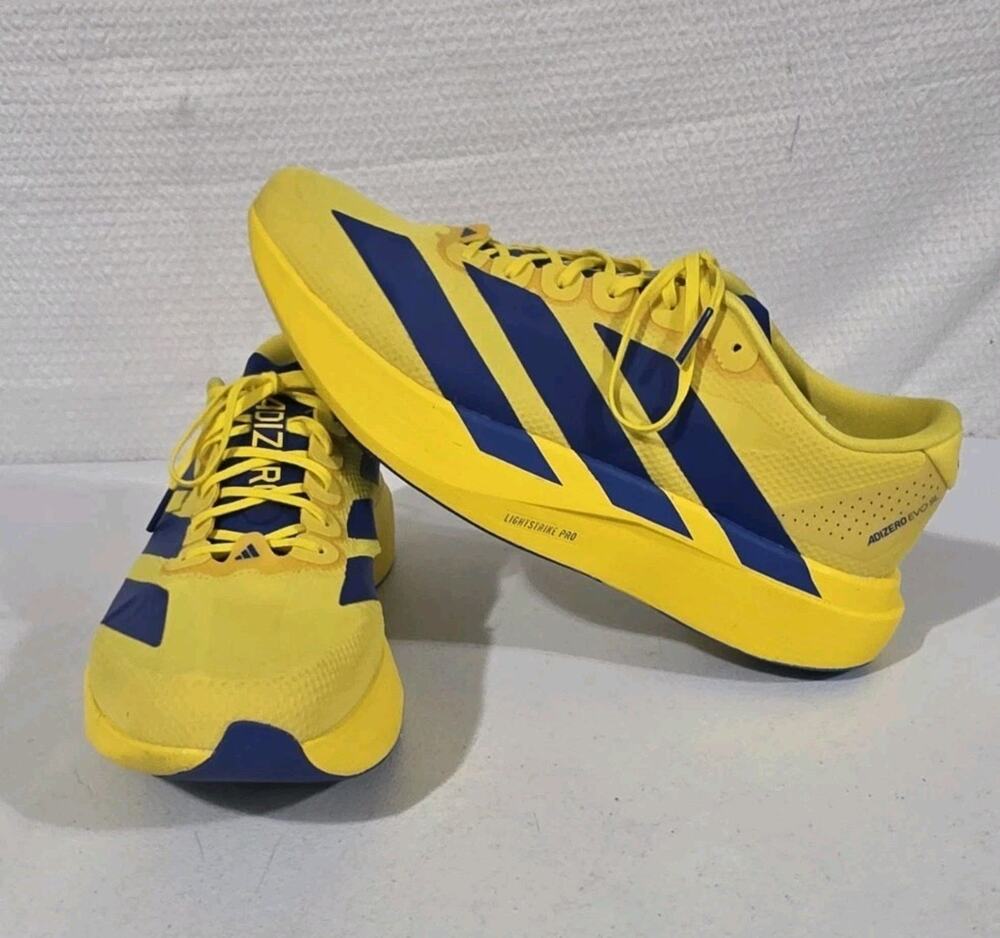 Adidas Adizero EVO SL Woven Mens 12 Running Shoes Yellow Royal Blue KK3673
